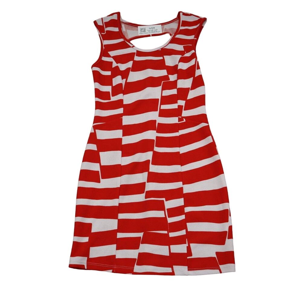 Olive Tree Dress Womens L White and Red Geometric Sleeveless Crew Neck Pullover